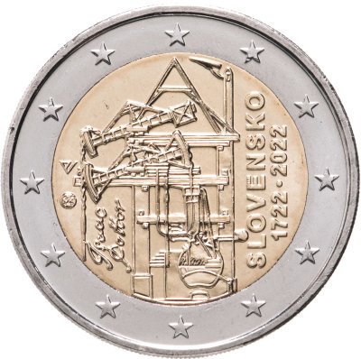 купить Словакия 2 евро 2022 "300 лет постройке первой атмосферной паровой машины в континентальной Европе"