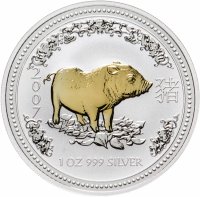 Купить Австралия 1 доллар 2007 «Восточный календарь.Год свиньи с позолотой»