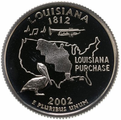 купить США 25 центов (квотер, 1/4 доллара, quarter dollar) 2002 S Квотер штата Луизиана знак монетного двора: "S" - Сан-Франциско