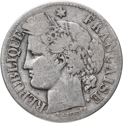 купить Франция 2 франка (francs) 1871 LIBERTE·EGALITE·FRATERNITE Знак монетного двора: "A" - Париж