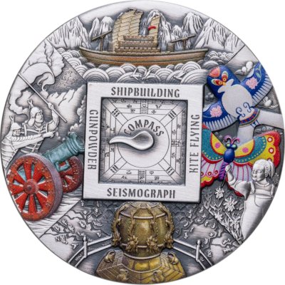 купить Тувалу 5 долларов 2024 "Древние китайские изобретения Корабль" в футляре с сертификатом