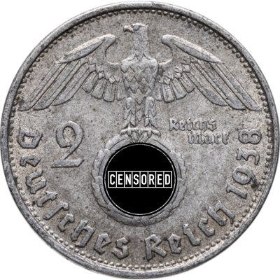 купить Германия, Третий рейх, 2 рейхсмарки 1938 B Рейхспрезидент Германии Пауль фон Гинденбург