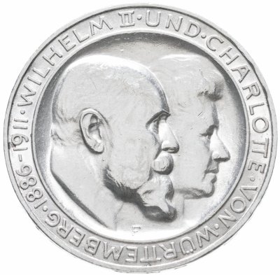 купить Германская империя 3 марки (mark) 1911 "25 лет свадьбе Вильгельма II Вюртембергского и Шарлотты Шаумбург-Липпской"