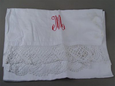 купить Полотенце с вышитой монограммой, хлопок, кружево, 1900-1950 гг.