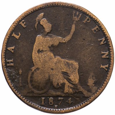 купить Великобритания 1/2 пенни 1874