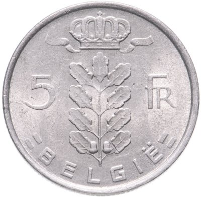 купить Бельгия 5 франков (franc) 1975 надпись на нидерландском- 'BELGIE'