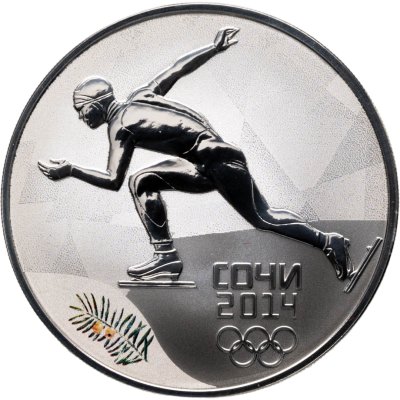 купить 3 рубля 2014 СПМД Proof "Скоростной бег на коньках (конькобежный спорт) - Сочи Олимпиада" в футляре с сертификатом