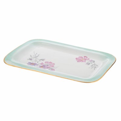 купить Поднос с цветочным декором, фарфор, деколь, люстр, золочение, Дулевский фарфоровый завод (Дулево), СССР, 1988г.