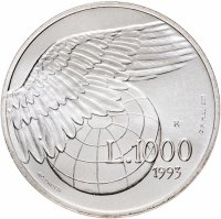 купить Сан-Марино 1000 лир (lire) 1993 "Крыло над земным шаром" ("Дымящие башни")