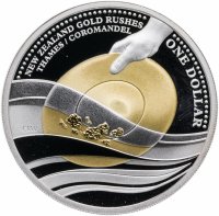 Купить Новая Зеландия 1 доллар (dollar) 2006 Proof с позолотой "Золотые прииски Темс-Коромандел"