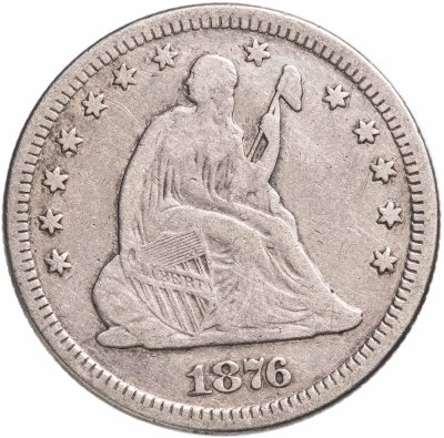 купить США 25 центов (квотер, 1/4 доллара, quarter dollar) 1876 "Seated Liberty Quarter" Без отметки монетного двора