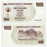 купить Зимбабве 1000 долларов 2006 (Pick 44)