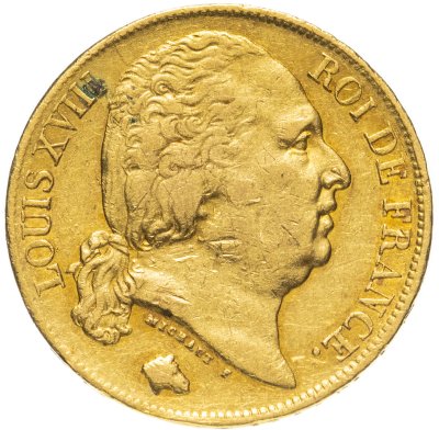купить Франция 20 франков (francs) 1819, с портретом короля Луи XVIII