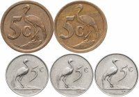 купить ЮАР набор из 5 монет 5 центов (cent) 1965-1994