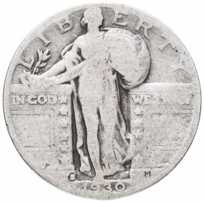 купить США 25 центов (квотер, 1/4 доллара, quarter dollar) 1930 S Standing Liberty Quarter знак монетного двора: "S" - Сан-Франциско