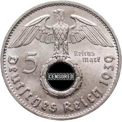 купить Германия, Третий рейх 5 рейхсмарок (reichsmark) 1939, орёл со свастикой