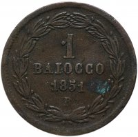 купить Папская область 1 байокко (baiocco) 1851 V на аверсе "R"