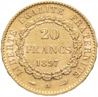 купить Франция 20 франков (francs) 1897 года "Гений"