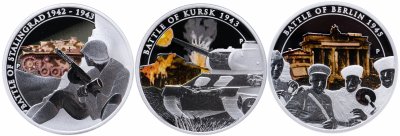 купить Тувалу набор из 3-х монет 1 доллар 2010 "Сражения Великой Отечественной войны" в футляре