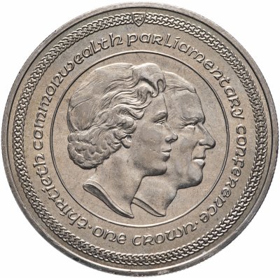 купить Остров Мэн 1 крона 1984 "3 -я конференция парламентариев стран Содружества - 2 портрета"