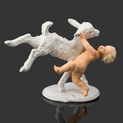 купить Статуэтка "Путти с козленком", фарфор, роспись, Schaubach-Kunst, Wallendorf, Германия, 1940-1953 гг.