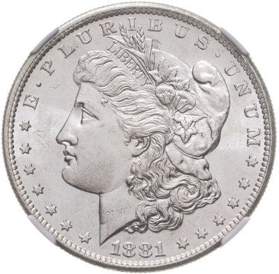 купить США 1 доллар (dollar) 1881 Доллар Моргана, в слабе NGC MS63, знак монетного двора: "S" - Сан-Франциско