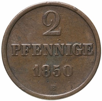 купить Германия, Ганновер 2 пфеннига (pfennige) 1850