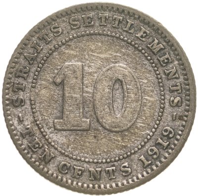 купить Стрейтс Сетлментс 10 центов (cents) 1919