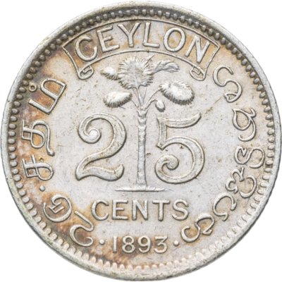 купить Цейлон 25 центов (cents) 1893