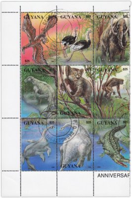 купить Гайана марки квартблок "Фауна" Южная Америка