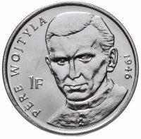 купить Конго (ДРК) 1 франк (franc) 2004 "25 лет правления Иоанна Павла II /священник Войтыла, 1946/"