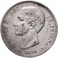 Купить Испания 5 песет (pesetas) 1875