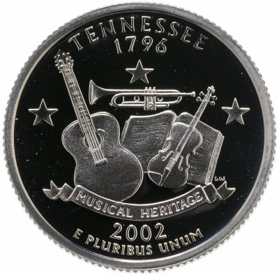купить США 25 центов (квотер, 1/4 доллара, quarter dollar) 2002 S Квотер штата Теннесси знак монетного двора: "S" - Сан-Франциско