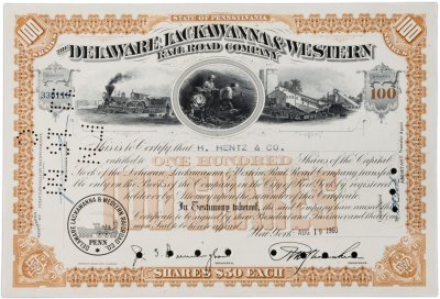 купить Акция США Delaware, Lackawanna & Western Railroad Company , ( держатель бумаг H. HENTZ & CO) 1960