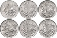 купить ЮАР набор из 6 монет 20 центов (cents) 1965-1989