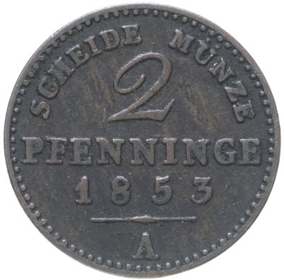 купить Германия, Пруссия 2 пфеннига 1853