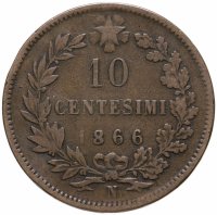 купить Италия 10 чентезимо (centesimi) 1866 N знак монетного двора: "N" - Неаполь