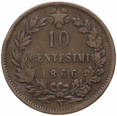 купить Италия 10 чентезимо (centesimi) 1866 N знак монетного двора: "N" - Неаполь