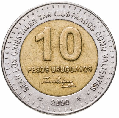 купить Уругвай 10 песо (pesos) 2000 со звездами