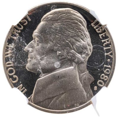 купить США 5 центов (cents) 1980 S Jefferson Nickel (Джефферсон) в слабе DNC PF68