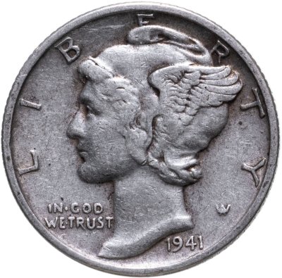 купить США 10 центов (дайм, one dime) 1941 Mercury Dime (дайм «Меркурий»)