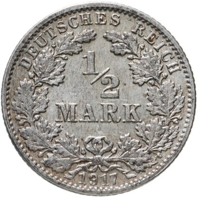 купить Германия 1/2 марки (mark) 1917 J знак монетного двора: "J" - Гамбург