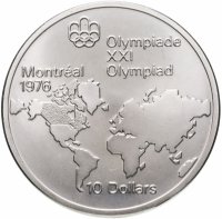 Купить Канада 10 долларов (dollars) 1973 XXI летние Олимпийские Игры, Монреаль 1976 - Карта мира