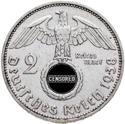 купить Германия, Третий Рейх 2 рейхсмарки 1938, знак монетного двора "J" - Гамбург
