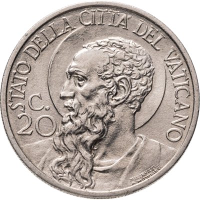 купить Ватикан 20 чентезимо (centesimi) 1937