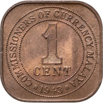 купить Малайя 1 цент (cent) 1943 с портретом Короля Георга 6