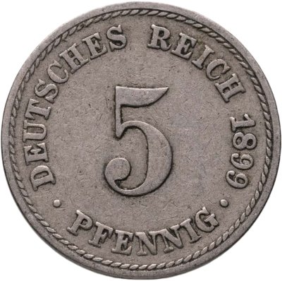 купить Германия 5 пфеннигов (pfennig) 1899, знак монетного двора: "A" - Берлин
