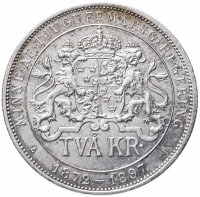Купить Швеция 2 кроны 1897 "25-летие правления Оскара II"