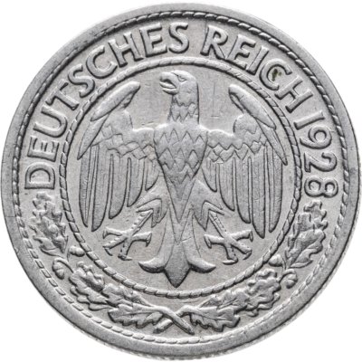 купить Германия 50 рейхспфеннигов (reichspfennig) 1928 знак монетного двора "G" — Карлсруэ