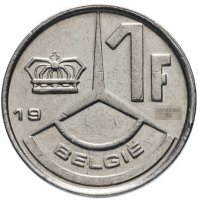 Купить Бельгия 1 франк (franc) 1989-1993 Надпись на голландском - 'BELGIE'